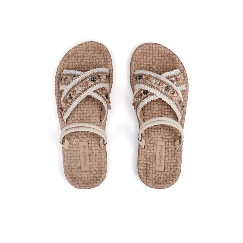 Hotwind Woven Slip Resistant Slide Slippers Women's Beige Apricot-3