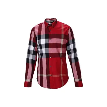 Burberry Men Color Block Check Shirt Red