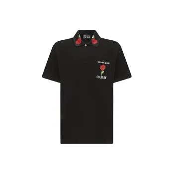 VERSACE JEANS COUTURE SS23 Cotton Polo Shirt With Collar And Logo Detail Black