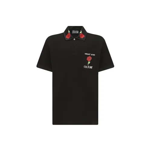 VERSACE JEANS COUTURE SS23 Cotton Polo Shirt With Collar And Logo Detail Black