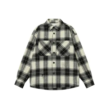 CHINISM Shirt Unisex Black Plaid Pattern