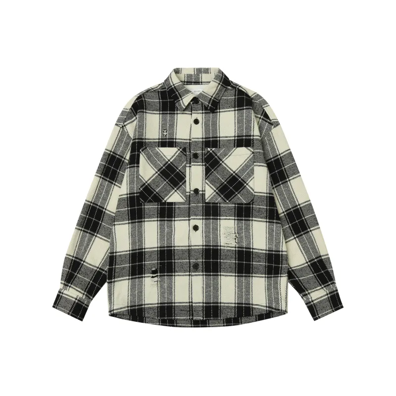 CHINISM Shirt Unisex Black Plaid Pattern-0