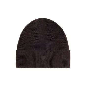 AMIPARIS Paris Logo Embroidered Ribbed Knit Beanie