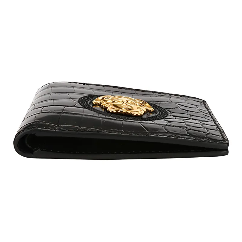 VERSACE Crocodile Pattern Leather Wallet Mini Men's Black-2