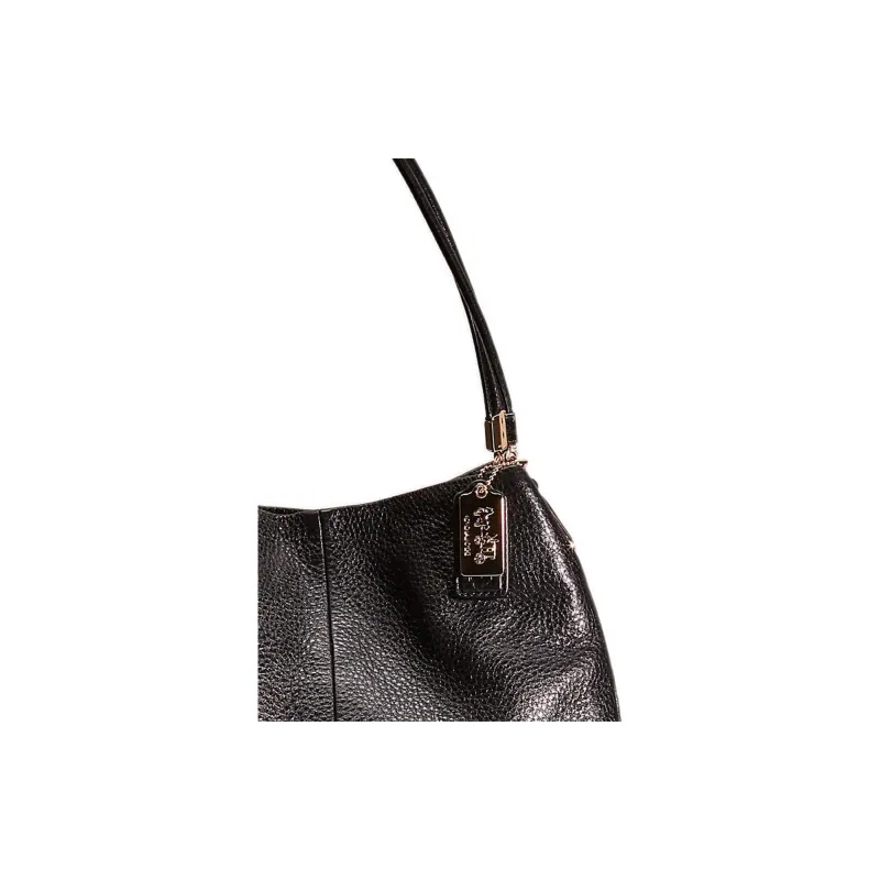 COACH Phoebe Leather Hobo Bag, Handbag, Shoulder Bag Large Size Women's Black-4