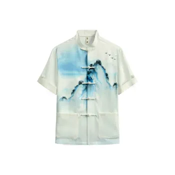 XUANSHENG Shirts Men Sky Meets Water