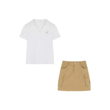 Mo Han Yi Mei Skirt Set Women's White Plus Khaki