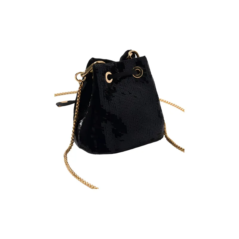 PRADA Sequins Satin One Shoulder Crossbody Clutches Mini Women's Black-3