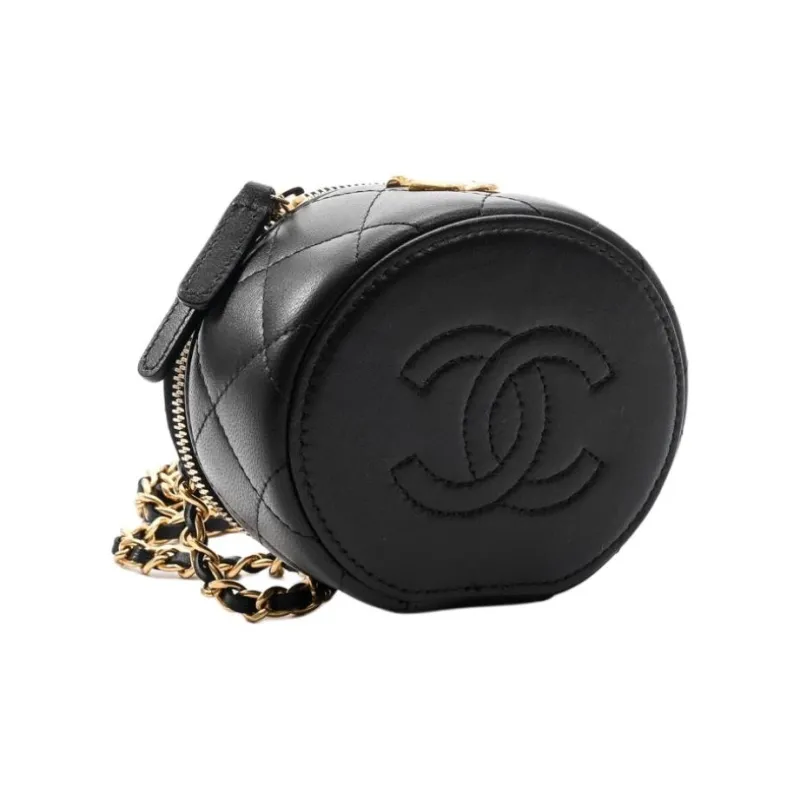 CHANEL Lambskin One Shoulder Crossbody Portable Makeup Bag Mini Women's Black-3