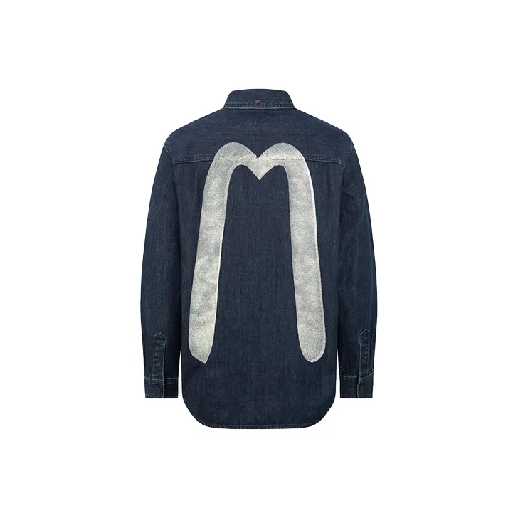 EVISU FW22 Letter Denim Shirt Spring Summer And Autumn Men's Denim Blue-0