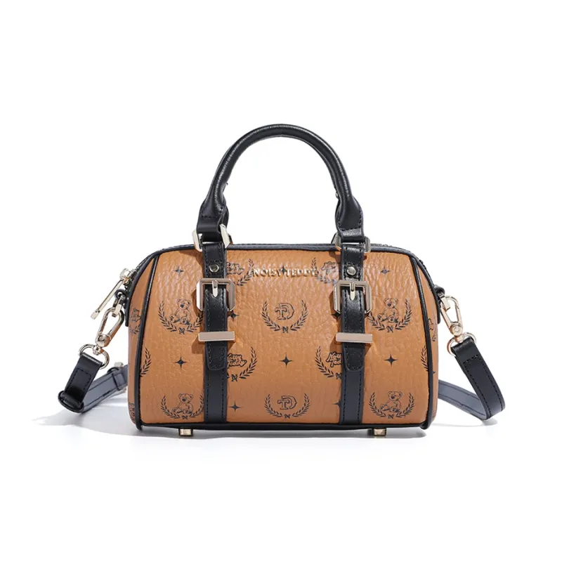 NOISY TEDDY PVC Polyvinyl Chloride Bowling Bag, Shoulder Bag, Crossbody Bag, Handbag Regular Women's Beige/Pink/Brown-10