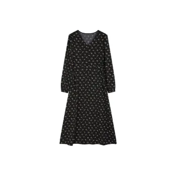 Mo Han Yi Mei Long Sleeved Dresses Women's Black With Floral