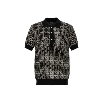 BALMAIN Pb Monogram Jacquard Polo Shirt