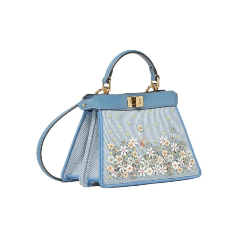 FENDI Calfskin One Shoulder Handbag Small Size Women's Blue-1