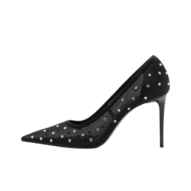 MANGO Party Slim Heel High Heels 8cm Women's Black-0