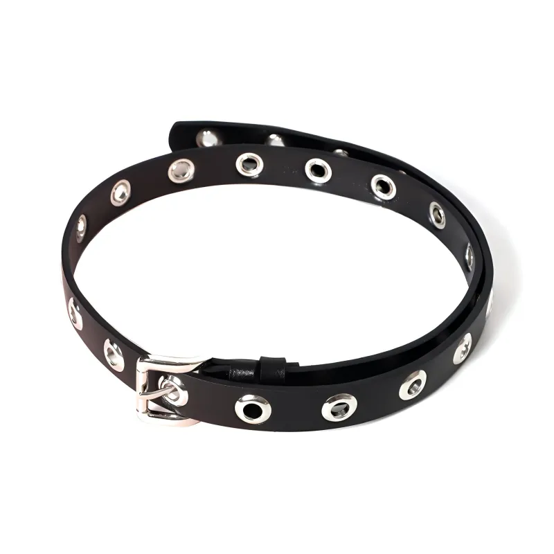Balenciaga Stud Decoration Hoop Pin Buckle Leather Belts Women's Black Width: 2.5cm-1