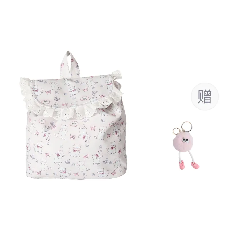 Yalu Nylon Fabric Backpack Unisex Yellow & Pink/White/Ecru/Pink-12