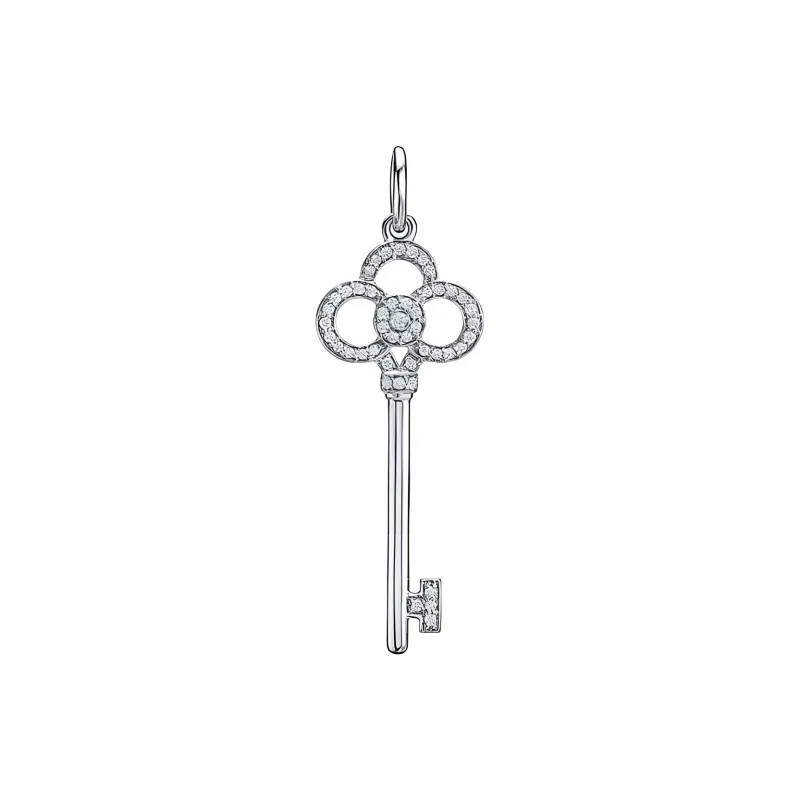 TIFFANY & CO. 2010s Pre owned 18kt White Gold Crown Key Diamond Pendant-0