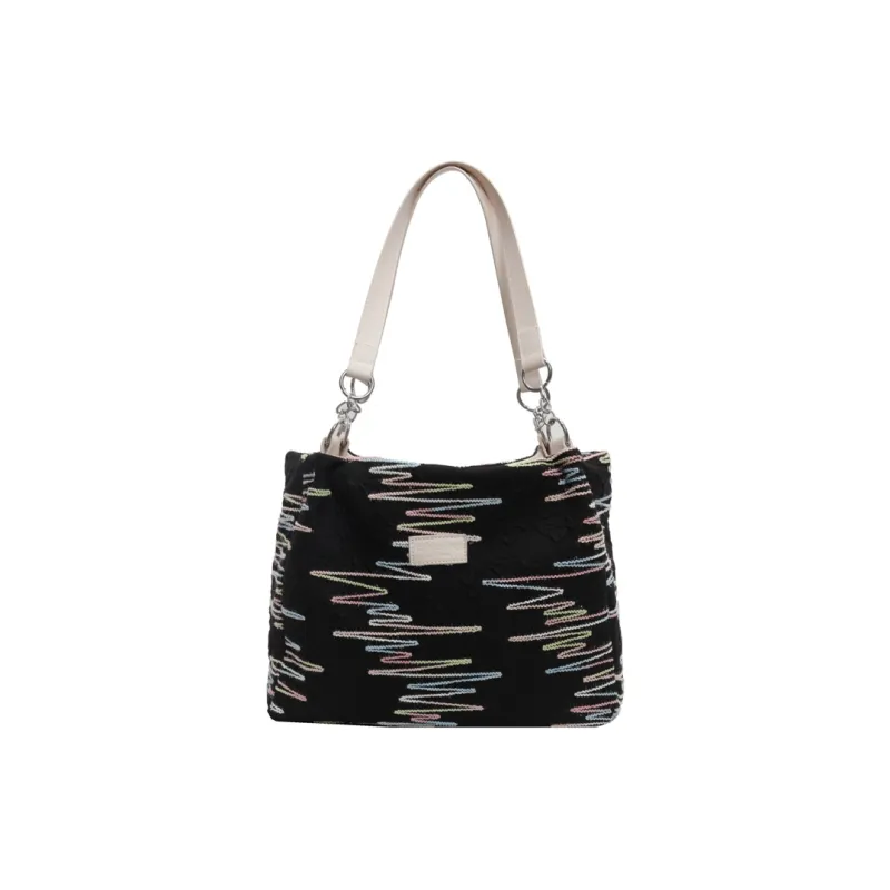 Single Warehouse Fabric Shoulder Bag Tote Women's Ecru/Pink/Black-12