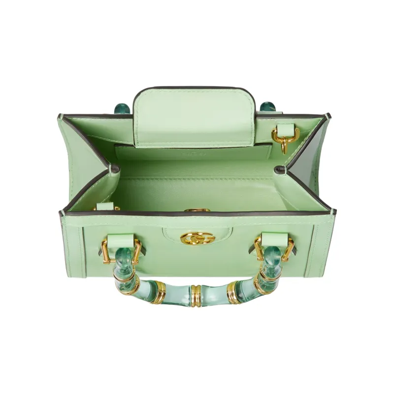 GUCCI Diana Polished Leather Tote Bag, Shopping Bag, Shoulder Bag, Handbag Mini Women's Light Green-4