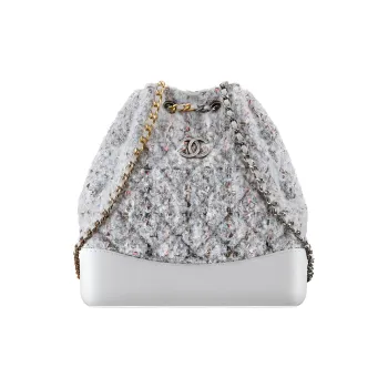 CHANEL Gabrielle Canvas Woven With Leather One Shoulder Crossbody Portable Hobo Bag Backpack Women's Silver Gray
