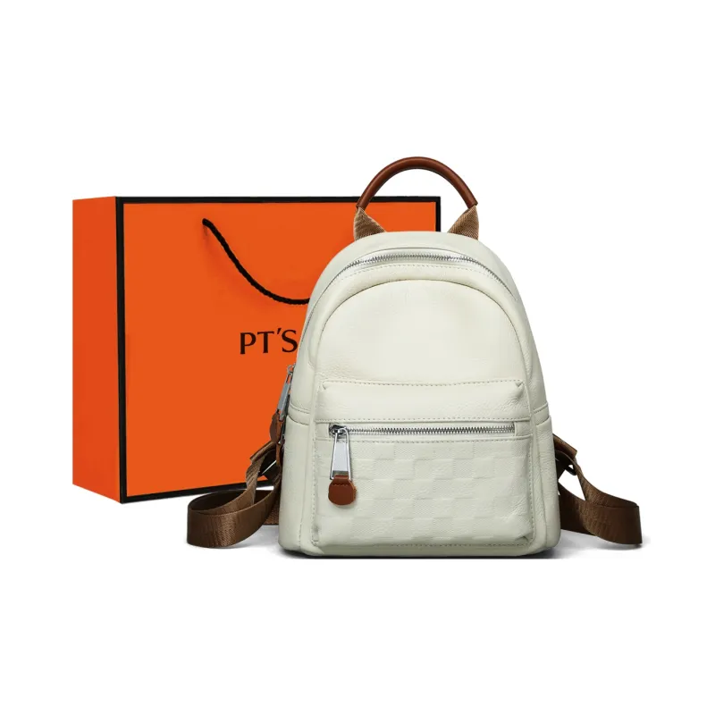 PT'SON Cow Leather Backpack Regular Women's White/Black-6