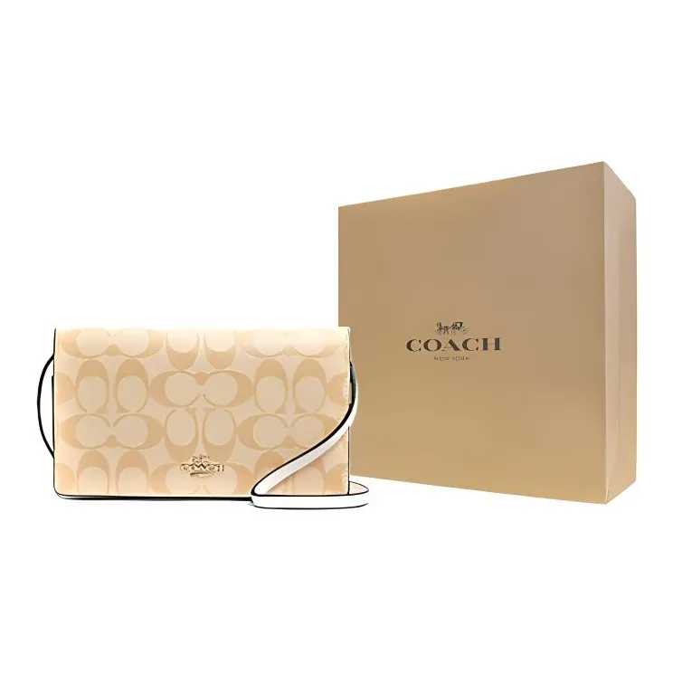 COACH Anna Monogram Canvas With Leather Crossbody Bag, Shoulder Bag Small Size Women's Khaki & White-5