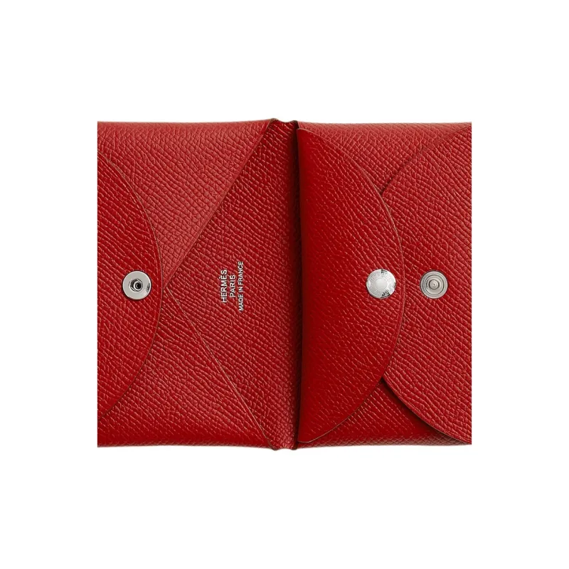 HERMES CalviCalvi Duo Epsom Leather Card Holder Mini Women's 53 Rouge Vif Vibrant Red-2