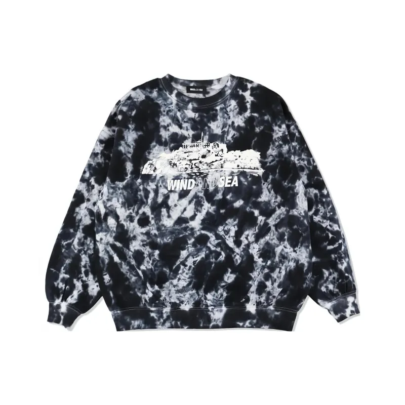WIND AND SEA TIEDYE ISOLATED ISLAND CREW SWEAT Sweatshirt Unisex Black-0