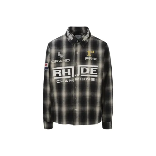 RHUDE Racing Logo Printed Checked Shirt