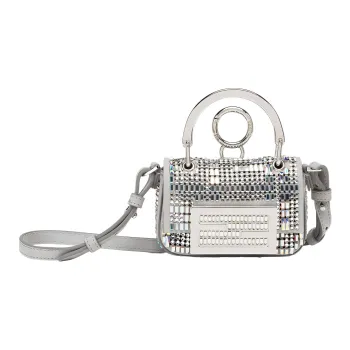 FENDI Baguette Calfskin With Crystal Shoulder Bag Crossbody Bag Handbag Extra Mini Women's Gray