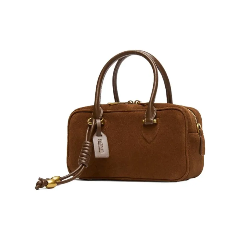 Staccato Cow Leather Small Square Bag, One Shoulder Handbag Medium Size Women's Dark Brown-1