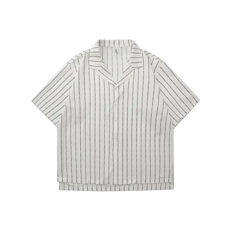 TESTUNG Cuban Collar Stripes Lightweight Draped Shirt Unisex-3