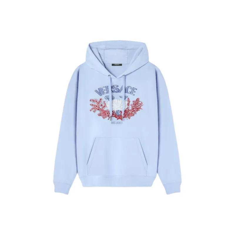 VERSACE University Coral Embroidered Drawstring Hoodie-0