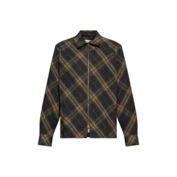 Burberry Check Collared Zip Up Shirt