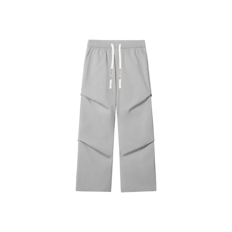HOKLV Workwear Style Vintage Casual Pants, Wide Leg Straight Fit With A Draping Effect Unisex-3