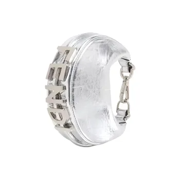 FENDI Leather Clutch Wrist Bag Extra Mini Women's Silver