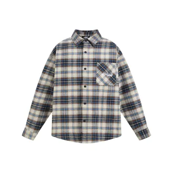 404MOB GANG Shirt Unisex Beige Blue Plaid