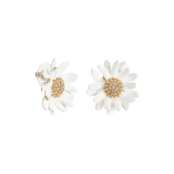 LES NEREIDES Alloy, Silver Plated, Gold Plated, Brass, Enamel Stud Earrings Women's White