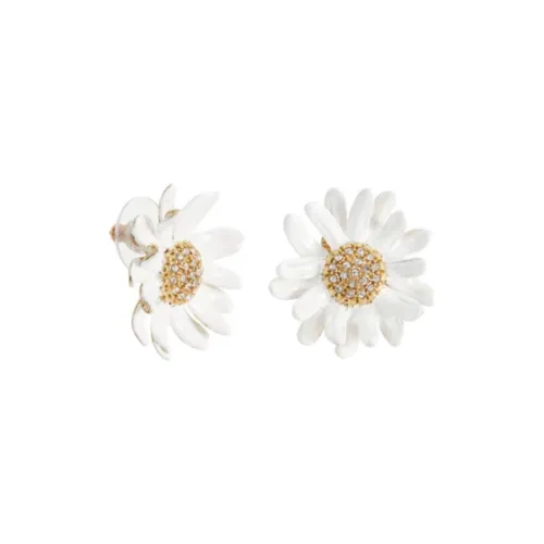 LES NEREIDES Alloy, Silver Plated, Gold Plated, Brass, Enamel Stud Earrings Women's White