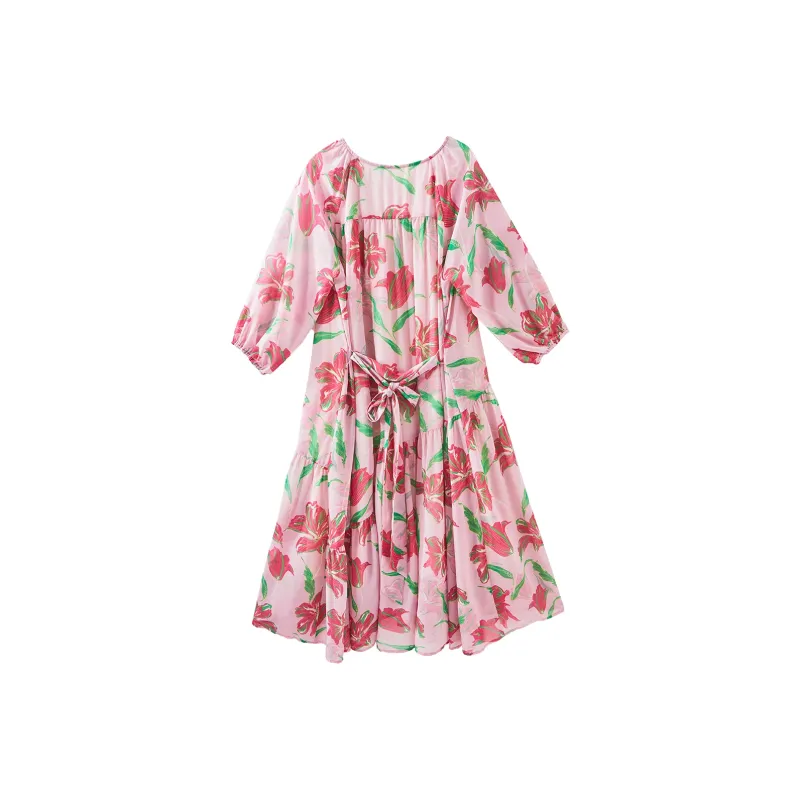 【dme】 Short Sleeved Dress Women's Pink-5