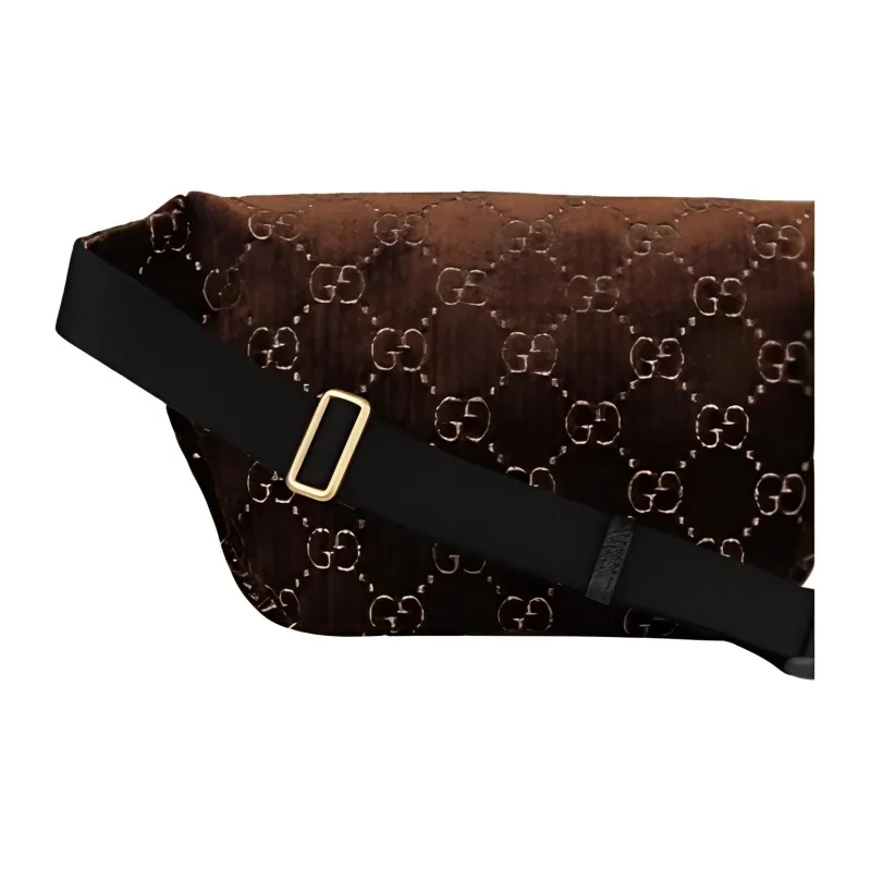 GUCCI Ophidia Velvet Sling Bag Fanny Pack Small Size Unisex Brown-3