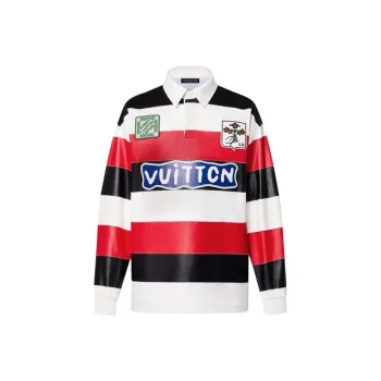 LOUIS VUITTON Long Sleeved Leather Intarsia Rugby Polo