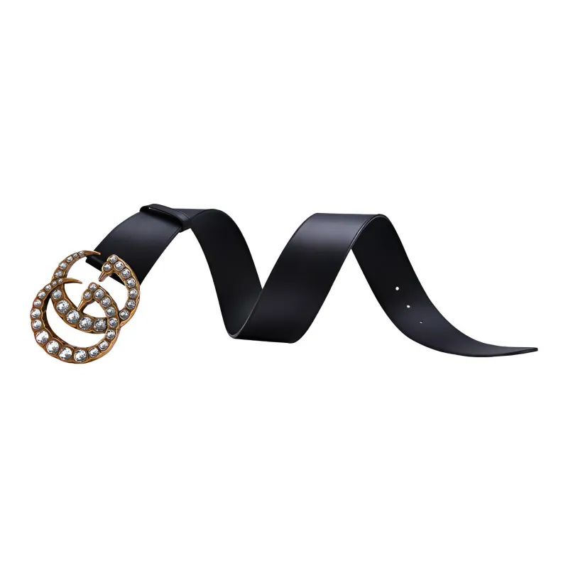 GUCCI Leather Belt With Crystal Double G Buckle 1.5 Width-2