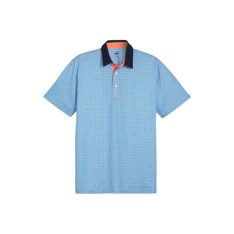 PUMA PIQUE GINGHAM Polo Shirt Men's Light Blue-0