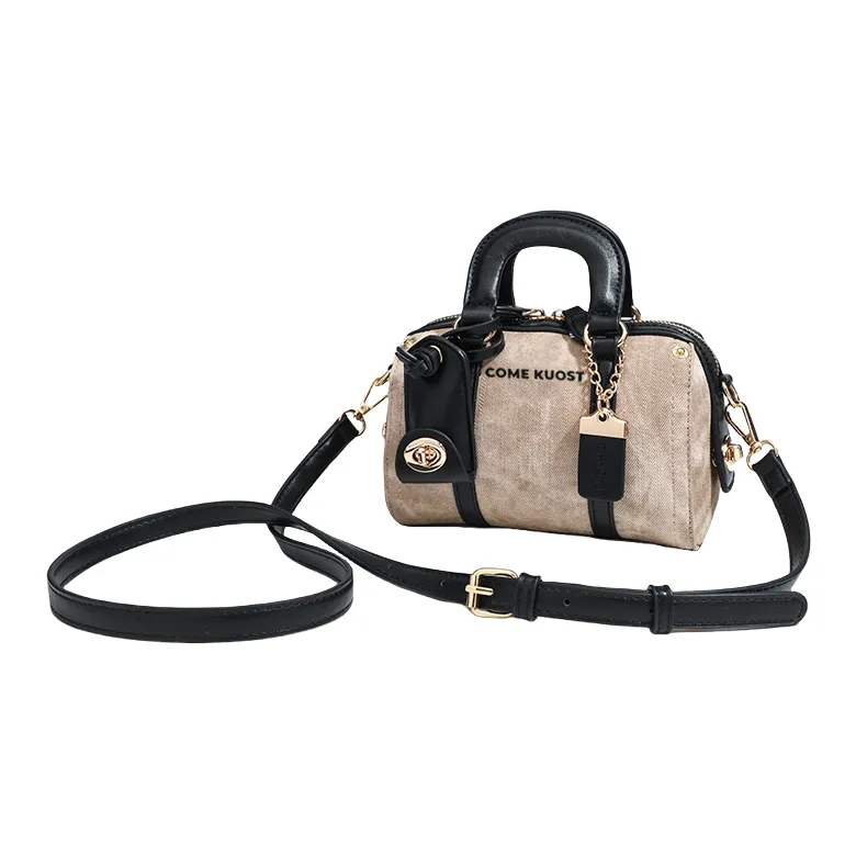 OCTSUI Synthetic Leather Boston Bag One Shoulder Handbags Women's Brown/Ecru/Glacier Blue-2