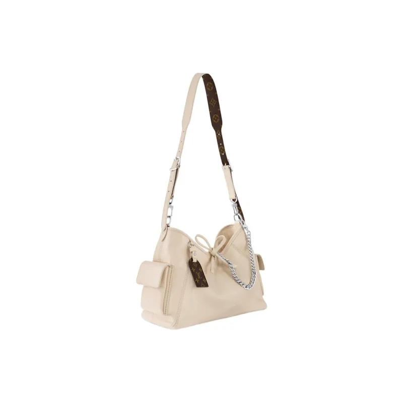 LOUIS VUITTON Carryall Sheepskin Handbag, Shoulder Bag Small Size Women's White-1
