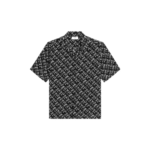 CELINE Loose Hawaiian Shirt With Diluted CELINE Print In Crepe De Chine