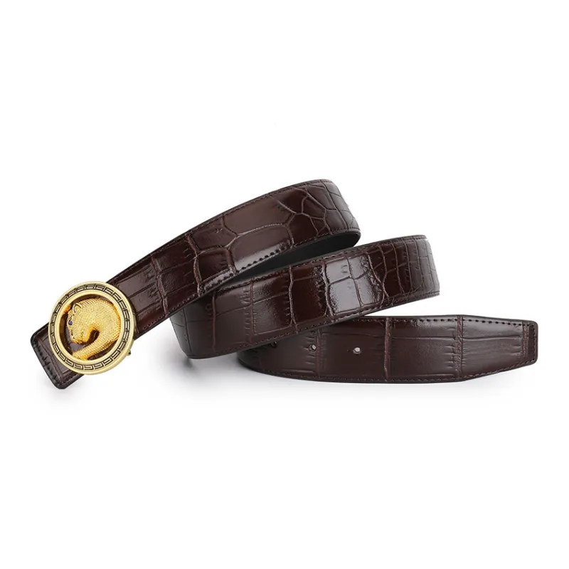 Jeccieziio Cow Leather Belts Men's Gunmetal, Gold, Silver Width 4.0cm-6