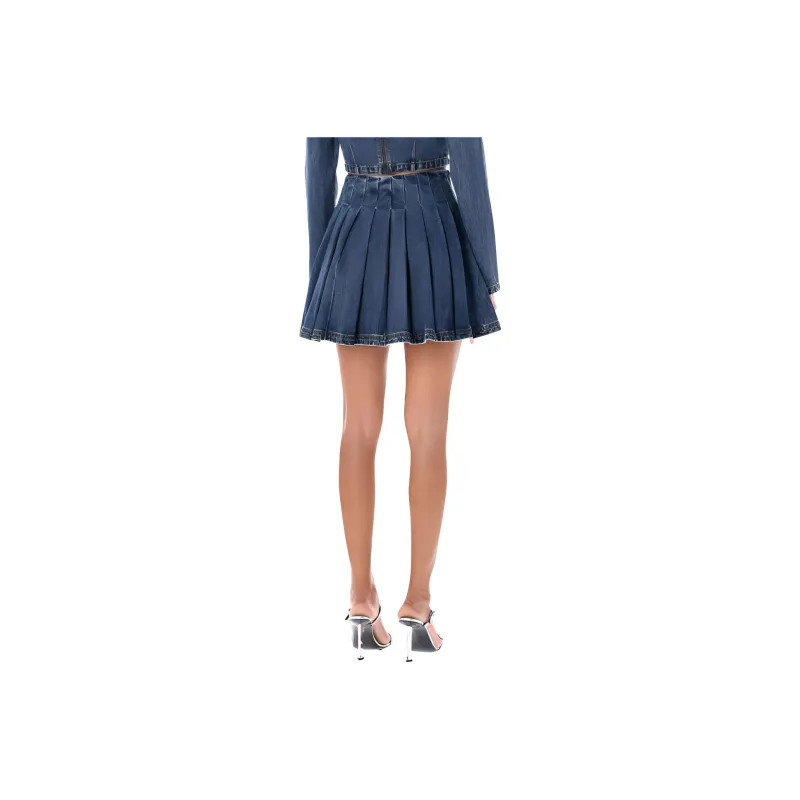 Self portrait Denim Short Skirts Women's Blue-1